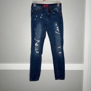 Wax Jean Distressed Skinny Jeans Women Size 3 Dark Blue Butt I Love You 90093